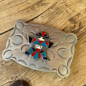 Vintage frontier kachina nickel silver large belt buckle